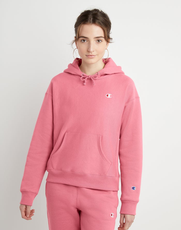 Champion Womens Hoodie NZ - Reverse Weave C Logo Rose ( 5317-FKJQN )